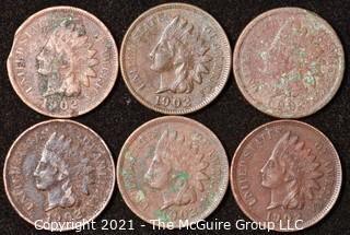 Numismatic: U.S. Coins: (6) Indian Head Cents