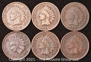 Numismatic: U.S. Coins: (6) Indian Head Cents