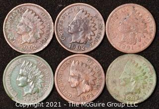 Numismatic: U.S. Coins: (6) Indian Head Cents