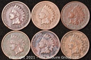 Numismatic: U.S. Coins: (6) Indian Head Cents