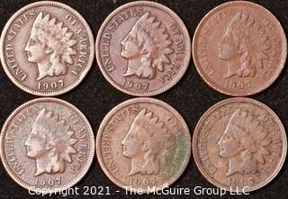 Numismatic: U.S. Coins: (6) Indian Head Cents