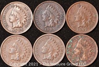 Numismatic: U.S. Coins: (6) Indian Head Cents