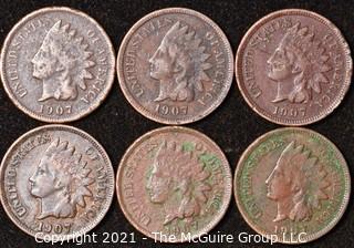 Numismatic: U.S. Coins: (6) Indian Head Cents