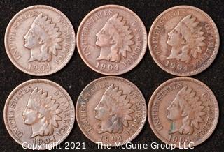 Numismatic: U.S. Coins: (6) Indian Head Cents