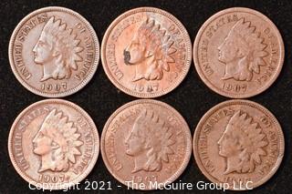 Numismatic: U.S. Coins: (6) Indian Head Cents