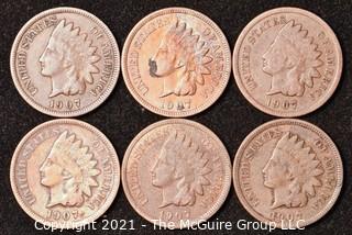 Numismatic: U.S. Coins: (6) Indian Head Cents