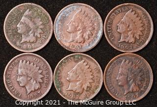 Numismatic: U.S. Coins: (6) Indian Head Cents