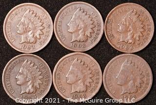 Numismatic: U.S. Coins: (6) Indian Head Cents