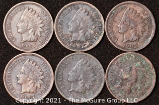 Numismatic: U.S. Coins: (6) Indian Head Cents