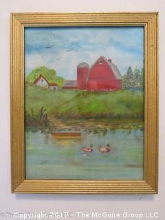 Framed Farm Scene painting; signed Weigel; lower left; 13 X 16" 