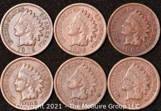 Numismatic: U.S. Coins: (6) Indian Head Cents