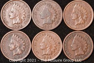 Numismatic: U.S. Coins: (6) Indian Head Cents