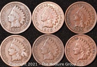 Numismatic: U.S. Coins: (6) Indian Head Cents