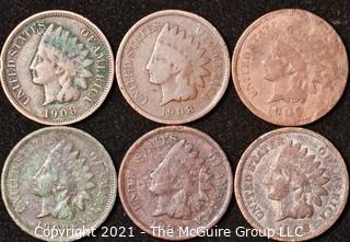 Numismatic: U.S. Coins: (6) Indian Head Cents