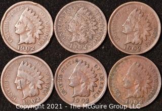 Numismatic: U.S. Coins: (6) Indian Head Cents