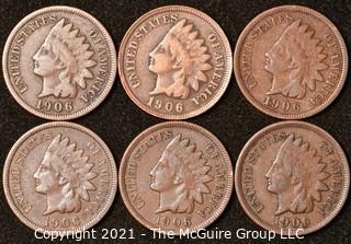 Numismatic: U.S. Coins: (6) Indian Head Cents