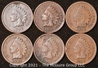 Numismatic: U.S. Coins: (6) Indian Head Cents