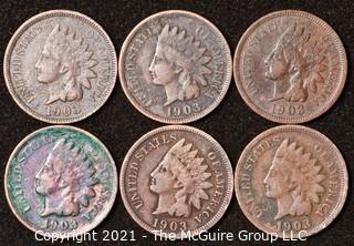 Numismatic: U.S. Coins: (6) Indian Head Cents