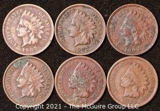 Numismatic: U.S. Coins: (6) Indian Head Cents