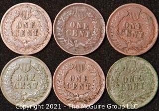 Numismatic: U.S. Coins: (6) Indian Head Cents