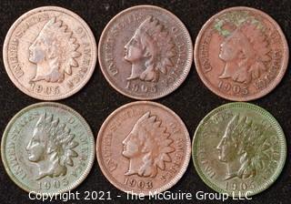 Numismatic: U.S. Coins: (6) Indian Head Cents