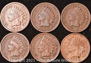 Numismatic: U.S. Coins: (6) Indian Head Cents 