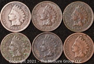 Numismatic: U.S. Coins: (6) Indian Head Cents