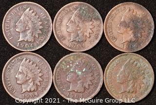 Numismatic: U.S. Coins: (6) Indian Head Cents