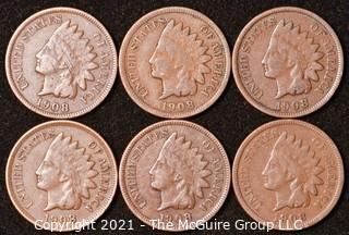 Numismatic: U.S. Coins: (6) Indian Head Cents