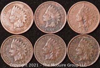 Numismatic: U.S. Coins: (6) Indian Head Cents