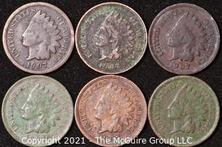 Numismatic: U.S. Coins: (6) Indian Head Cents