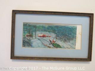 Framed rural landscape; watercolor, signed Weigle; 9 X 14"