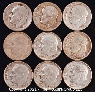 Numismatic: U.S. Coins: (9) Roosevelt Silver Dimes