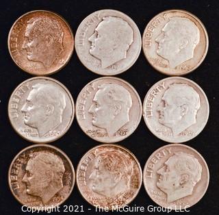 Numismatic: U.S. Coins: (9) Roosevelt Silver Dimes