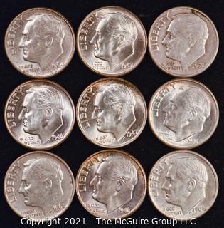 Numismatic: U.S. Coins: (9) Roosevelt Silver Dimes