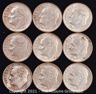 Numismatic: U.S. Coins: (9) Roosevelt Silver Dimes