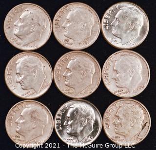 Numismatic: U.S. Coins: (9) Roosevelt Silver Dimes