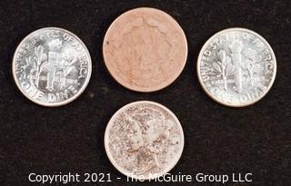 Numismatic: U.S. Coins: (1) Indian Head Cent; (1) Mercury Dime and (2) Roosevelt Dimes