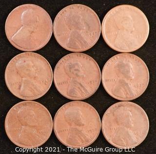 Numismatic: U.S. Coins: (9) Wheat Cents