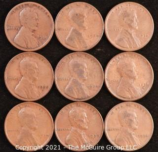 Numismatic: U.S. Coins: (9) Wheat Cents