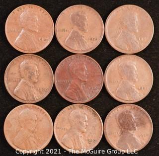 Numismatic: U.S. Coins: (9) Wheat Cents