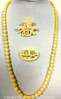 Three (3) Pieces of Vintage of Asian Bone Carved Jewelry 