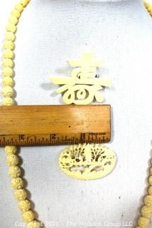 Three (3) Pieces of Vintage of Asian Bone Carved Jewelry 