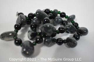 Black & Grey Gemstone Necklace. Measures 16" long. 