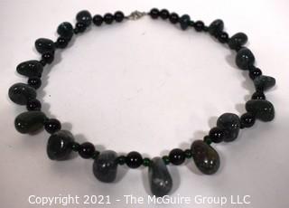 Black & Grey Gemstone Necklace. Measures 16" long. 