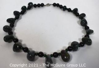 Black & Grey Gemstone Necklace. Measures 16" long. 