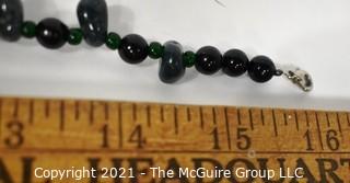 Black & Grey Gemstone Necklace. Measures 16" long. 