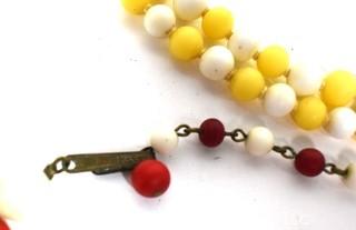 Two (2) Matching Sets Demi Parure in Yellow & Red Porcelain Beads.  Includes Adjustible Necklaces & Clip On Earrings.  Made in Japan. 