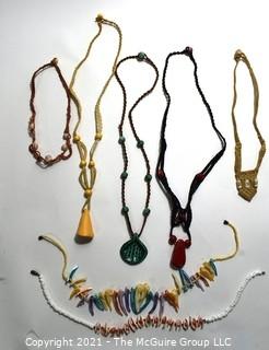 Seven (7) Retro Boho Crochet & Bead Necklaces. 