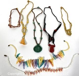 Seven (7) Retro Boho Crochet & Bead Necklaces. 